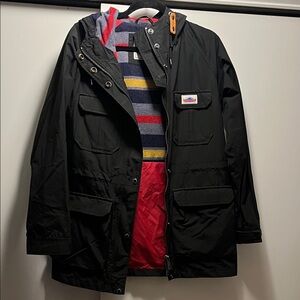 Penfield Black Rain Jacket with Striped Lining